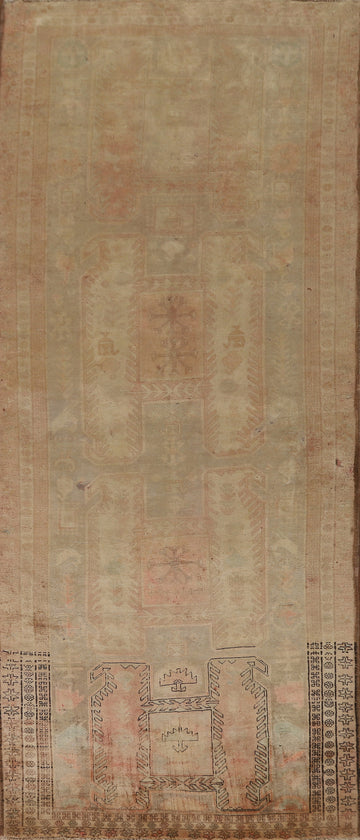 Distressed Wool Meshkin Persian Runner Rug 4x11