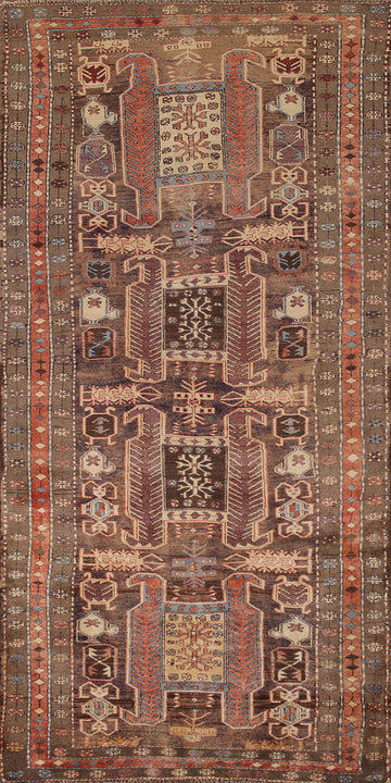 Vintage Geometric Meshkin Persian Runner Rug 4x9