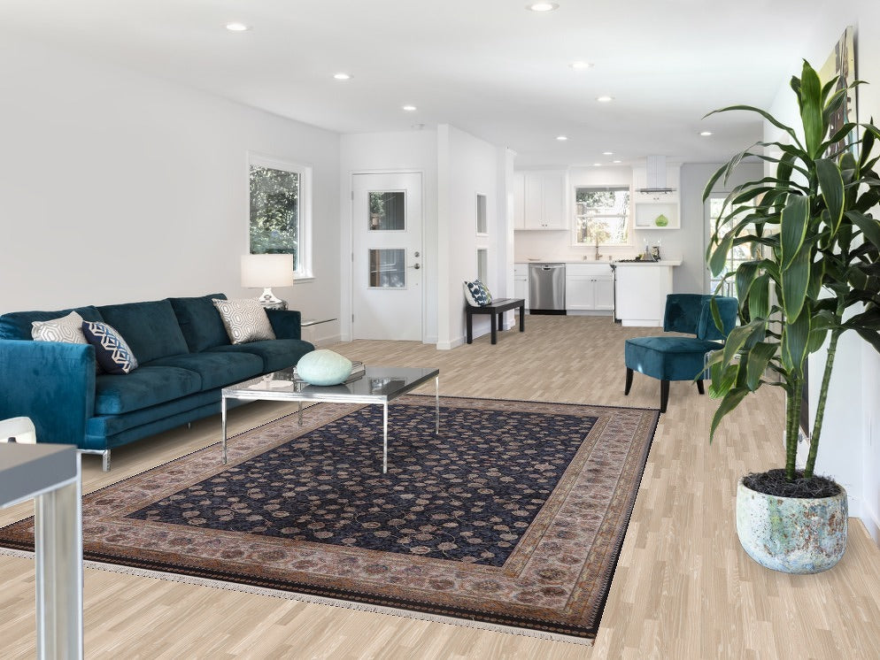 Navy Blue Floral Tabriz Traditional Area Rug 7x10