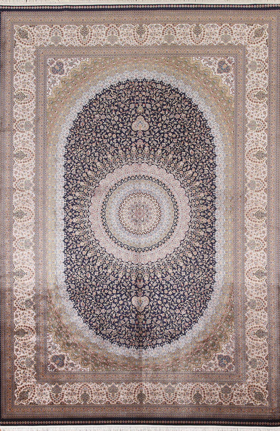 Blue Floral Qum Traditional Area Rug 7x10