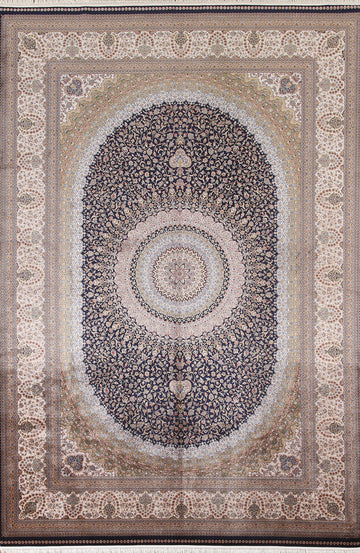 Blue Floral Qum Traditional Area Rug 7x10