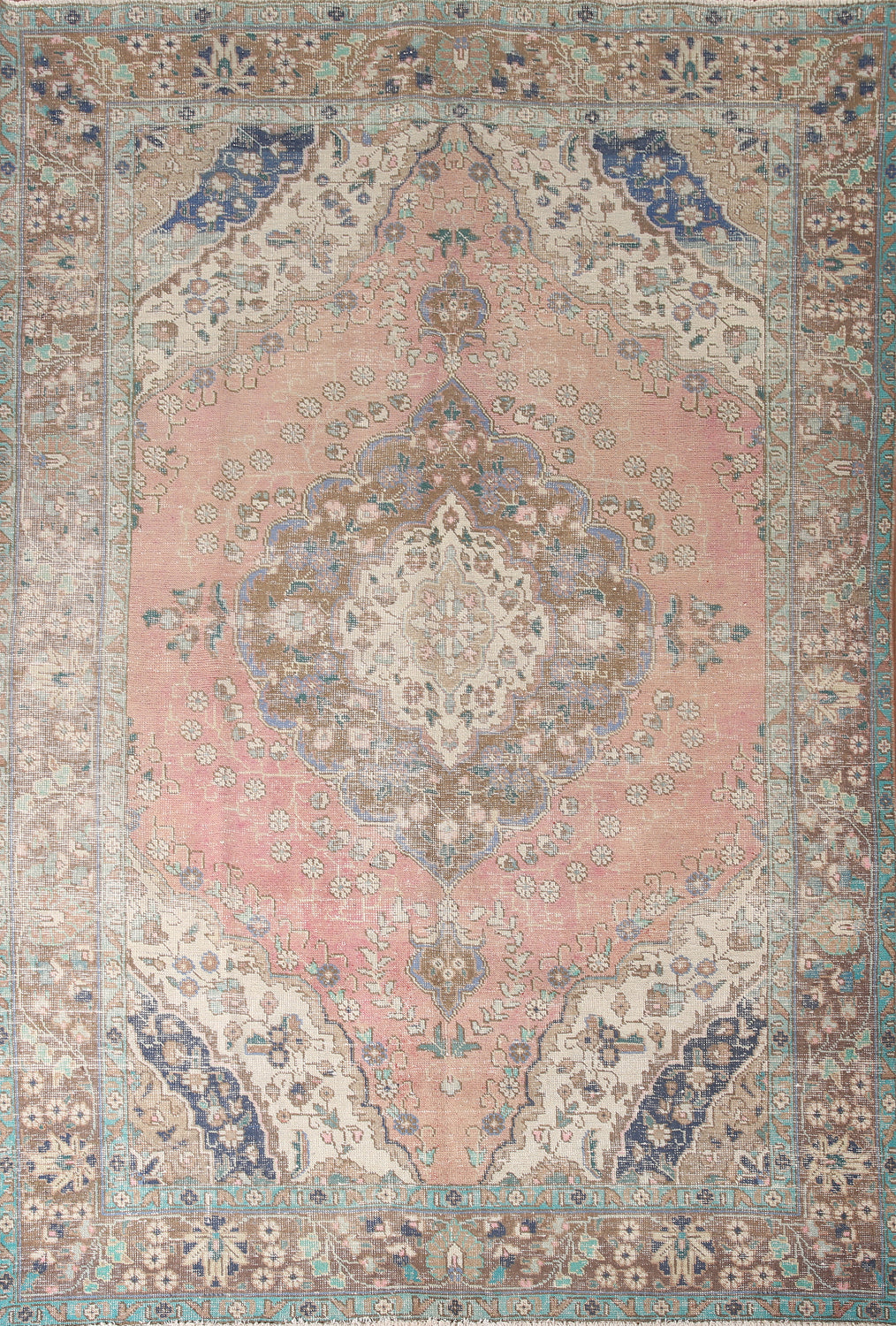 Distressed Pink Tabriz Persian Area Rug 7x10