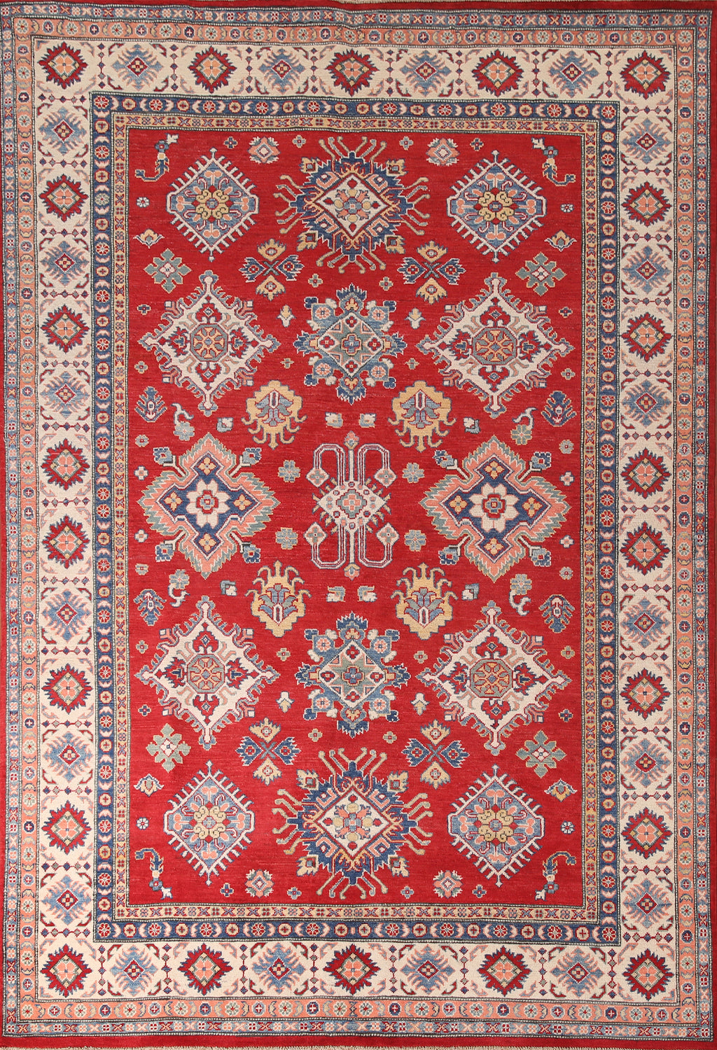 Red Geometric Kazak Oriental Area Rug 7x10