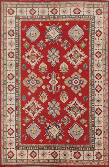 Red Geometric Kazak Living Room Rug 7x10