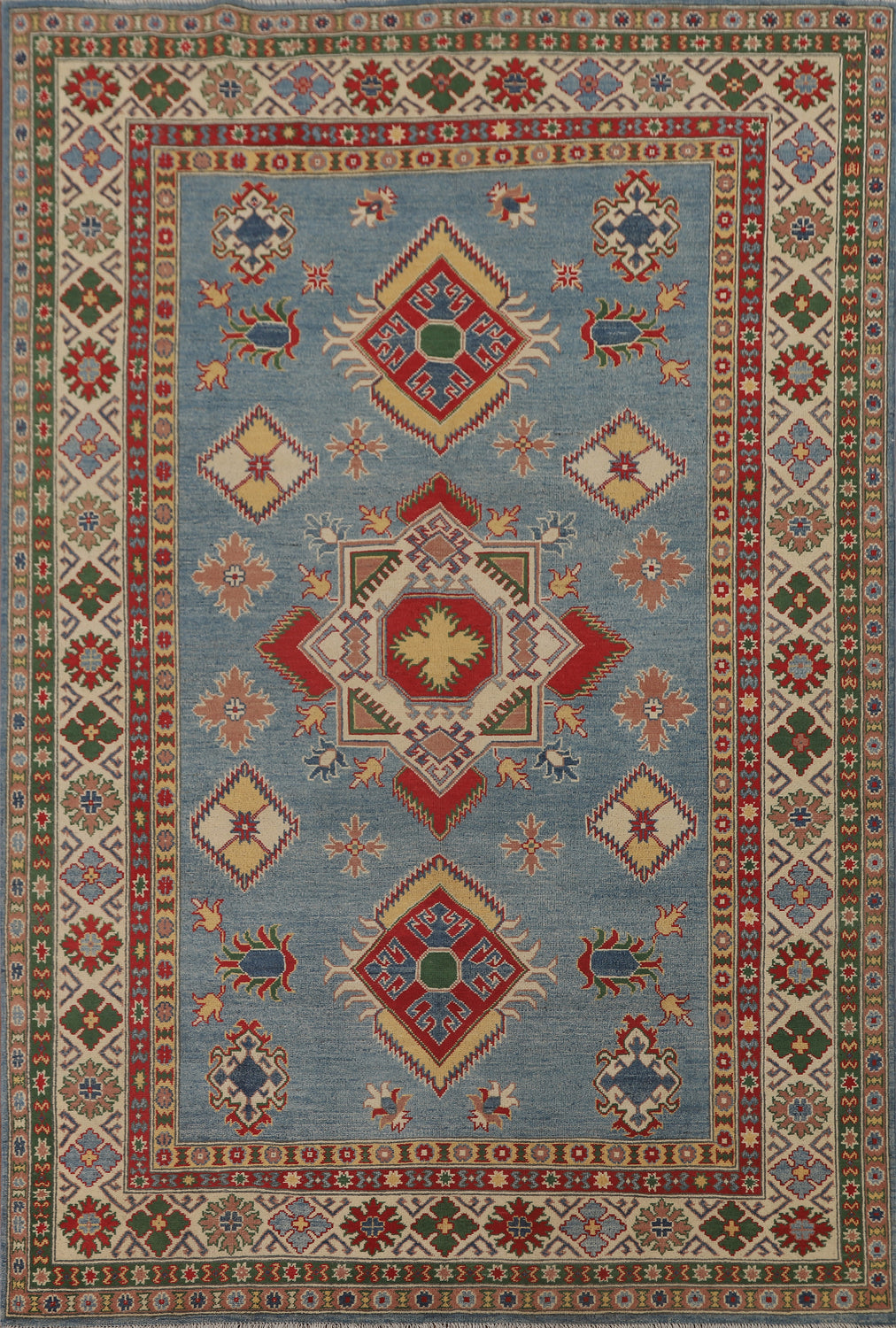 Blue Geometric Kazak Oriental Area Rug 7x10