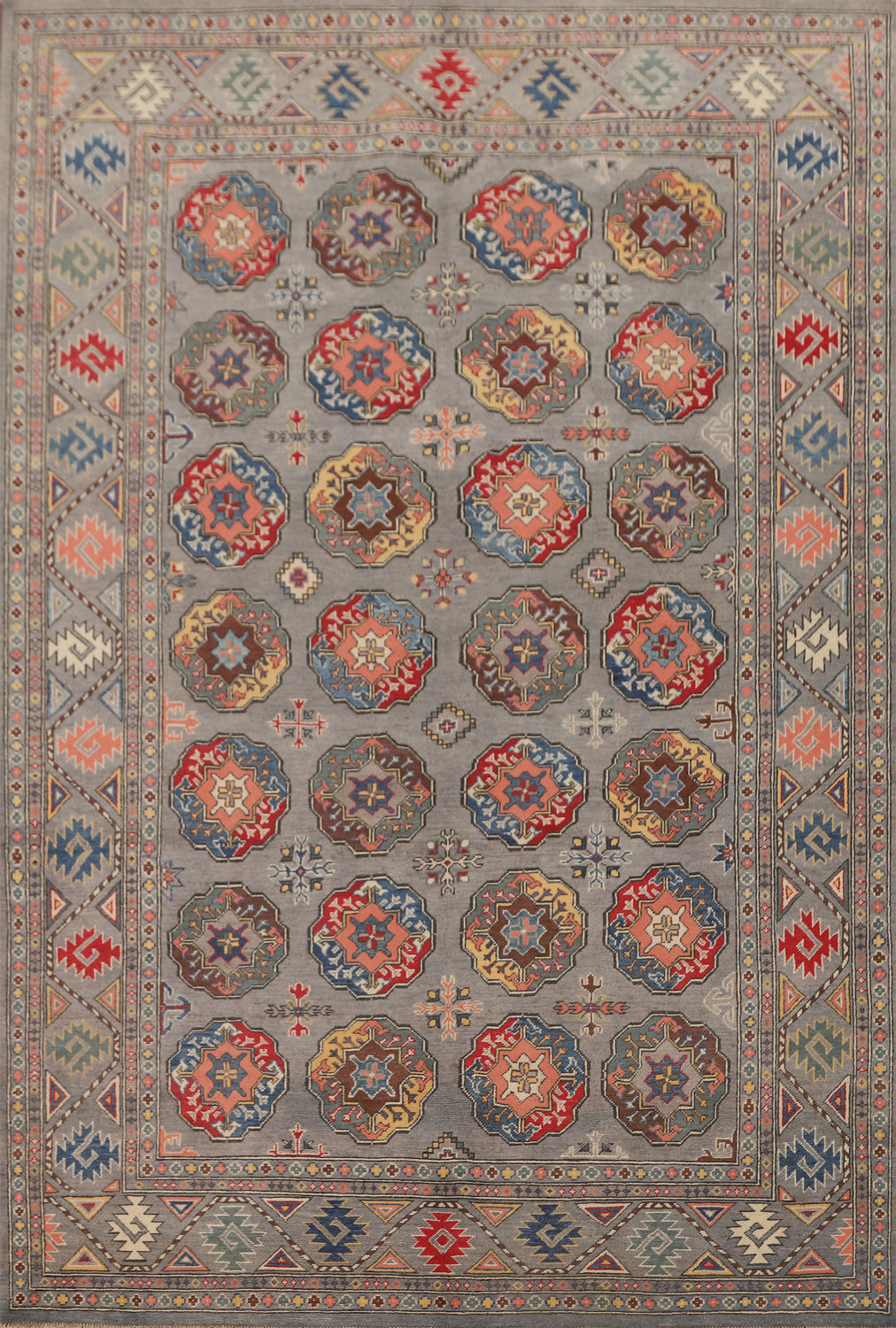 All-Over Gray Kazak Living Room Area Rug 7x10