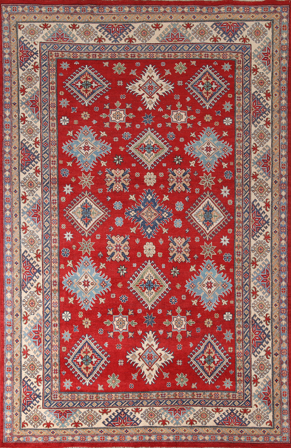 Geometric Red Kazak Oriental Area Rug 6x10