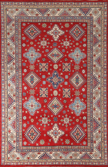 Geometric Red Kazak Oriental Area Rug 6x10