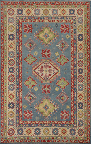 Blue Geometric Kazak Oriental Area Rug 6x9