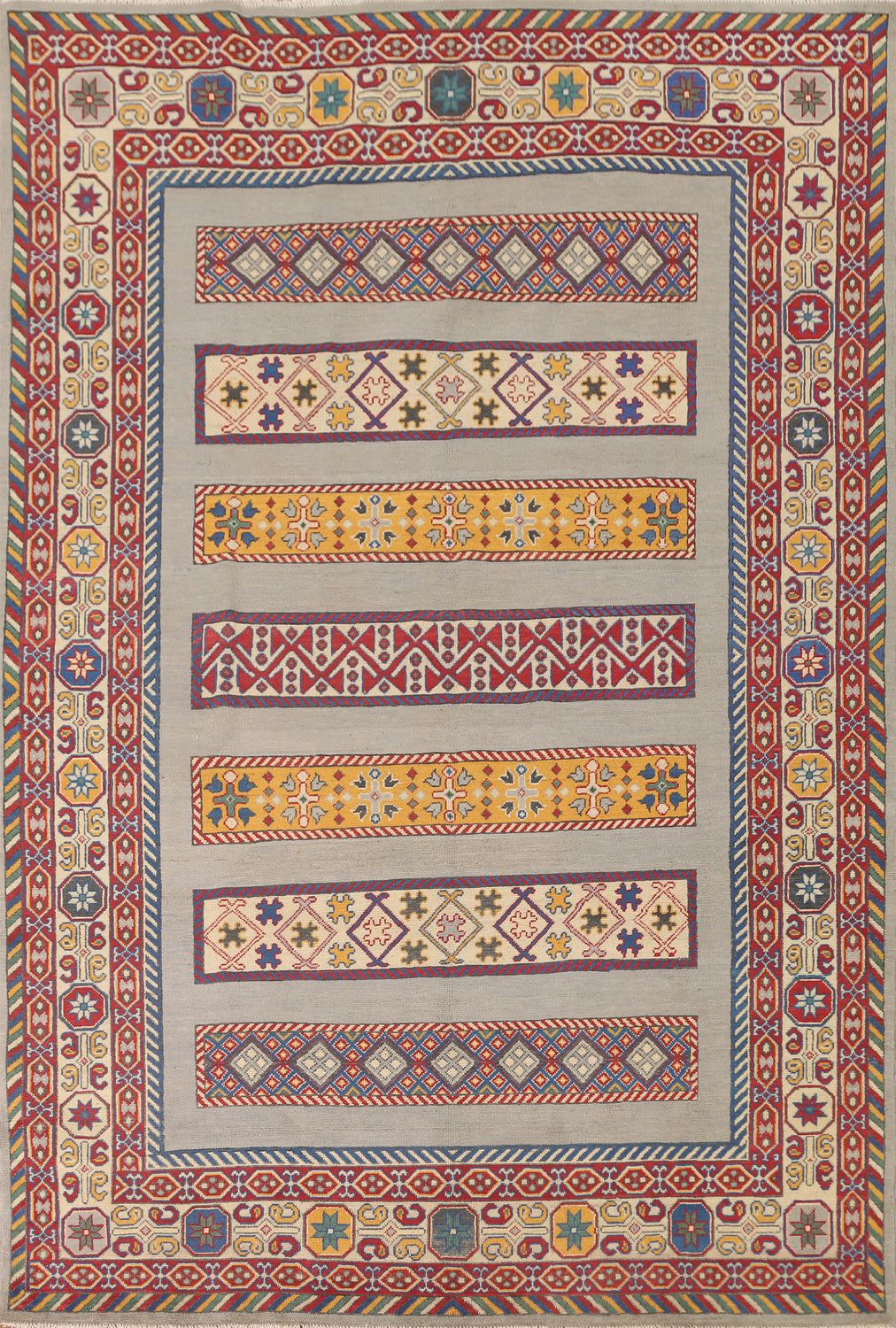 Geometric Kazak Oriental Area Rug 7x9