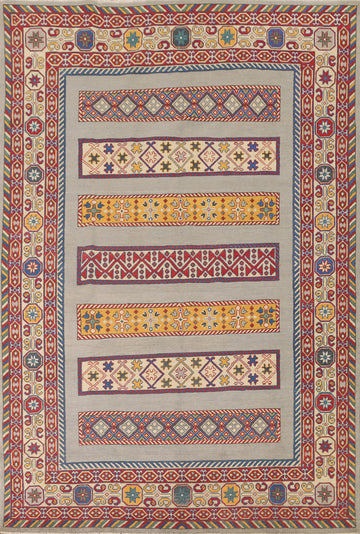 Geometric Kazak Oriental Area Rug 7x9