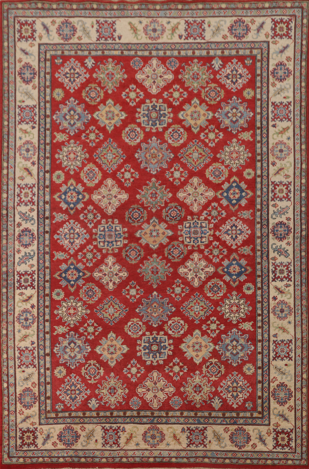 All-Over Geometric Kazak Oriental Area Rug 7x10