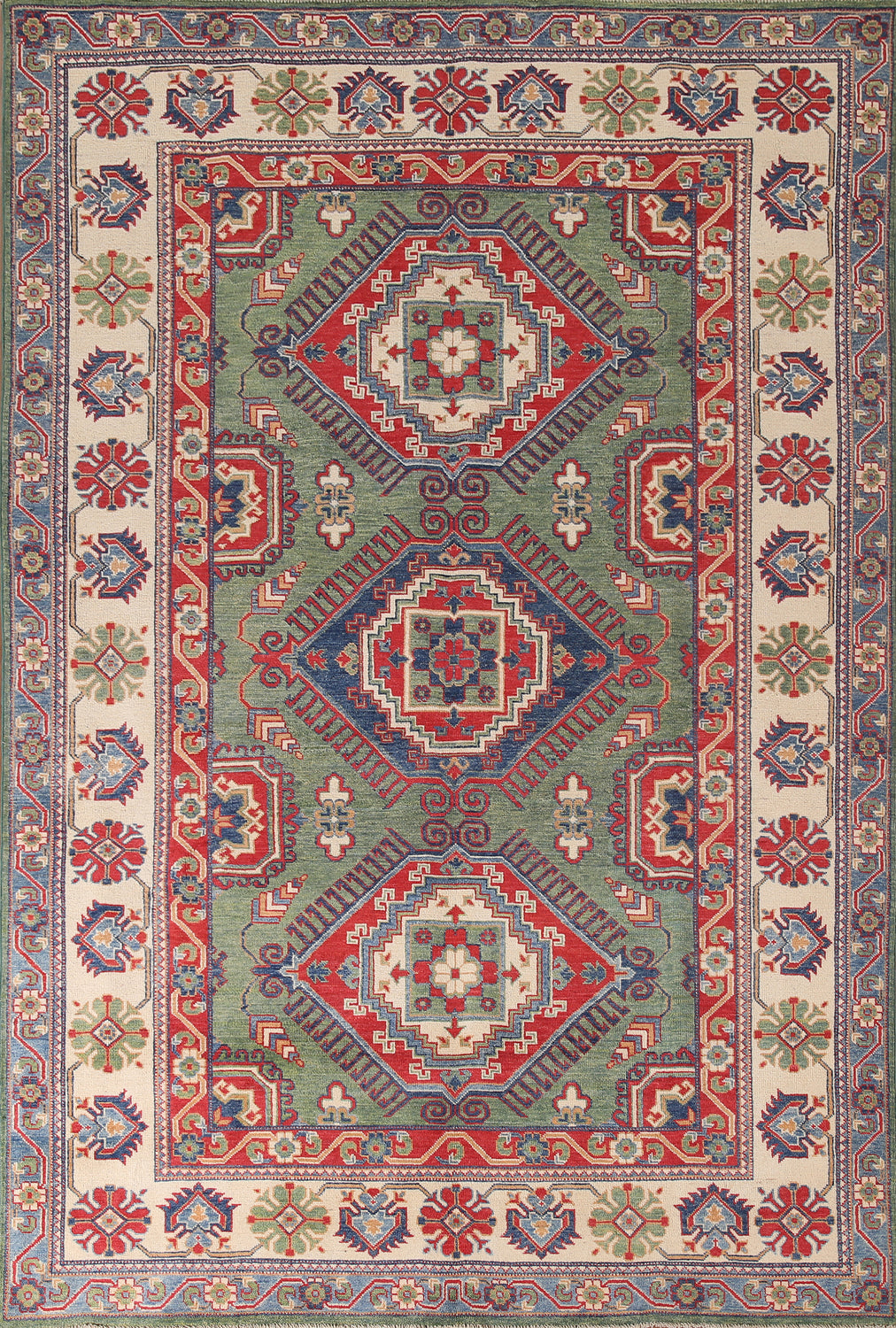 Green Wool Kazak Oriental Area Rug 6x10