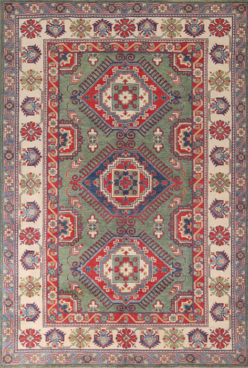 Green Wool Kazak Oriental Area Rug 6x10