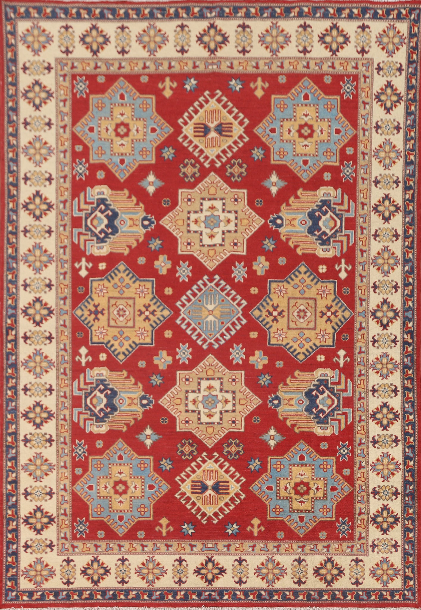 Red Geometric Kazak Oriental Area Rug 6x8