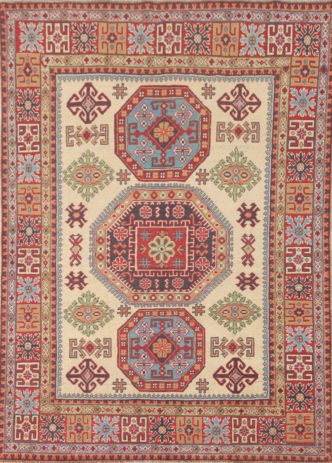 Handmade Wool Kazak Oriental Rug 5x7