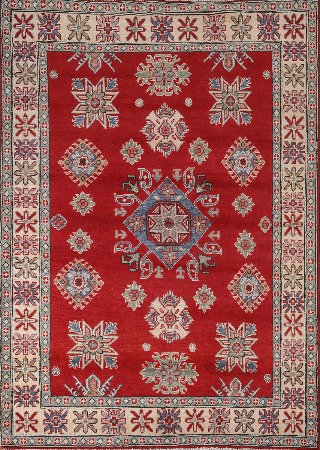 Red Geometric Kazak Oriental Rug 5x7