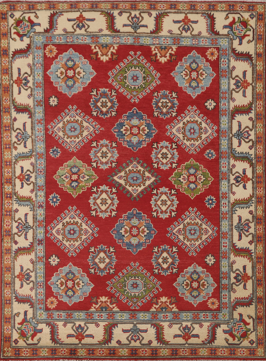 Red Geometric Kazak Oriental Rug 5x7