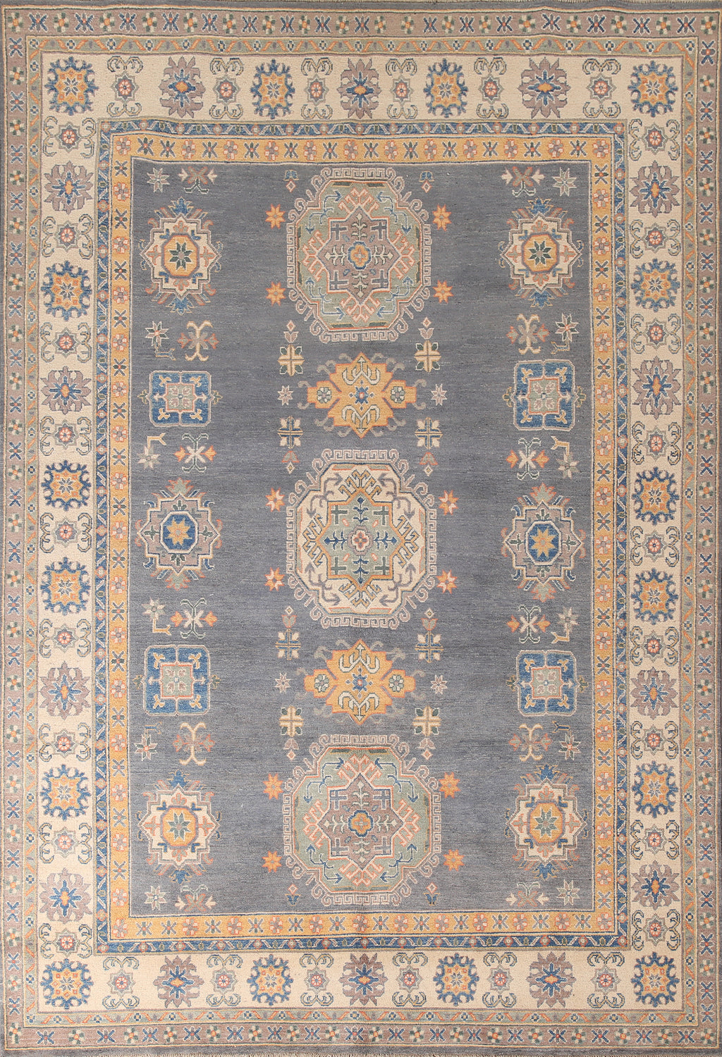 Handmade Gray Kazak Living Room Rug 7x10