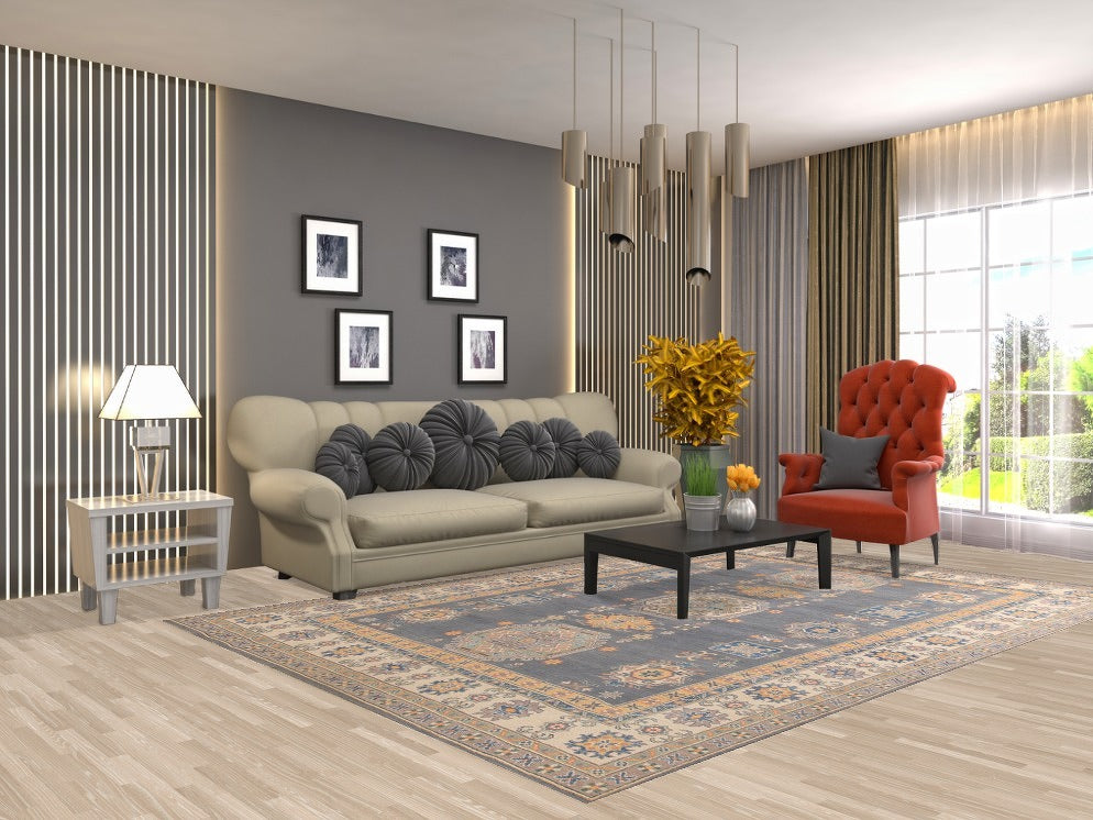 Handmade Gray Kazak Living Room Rug 7x10