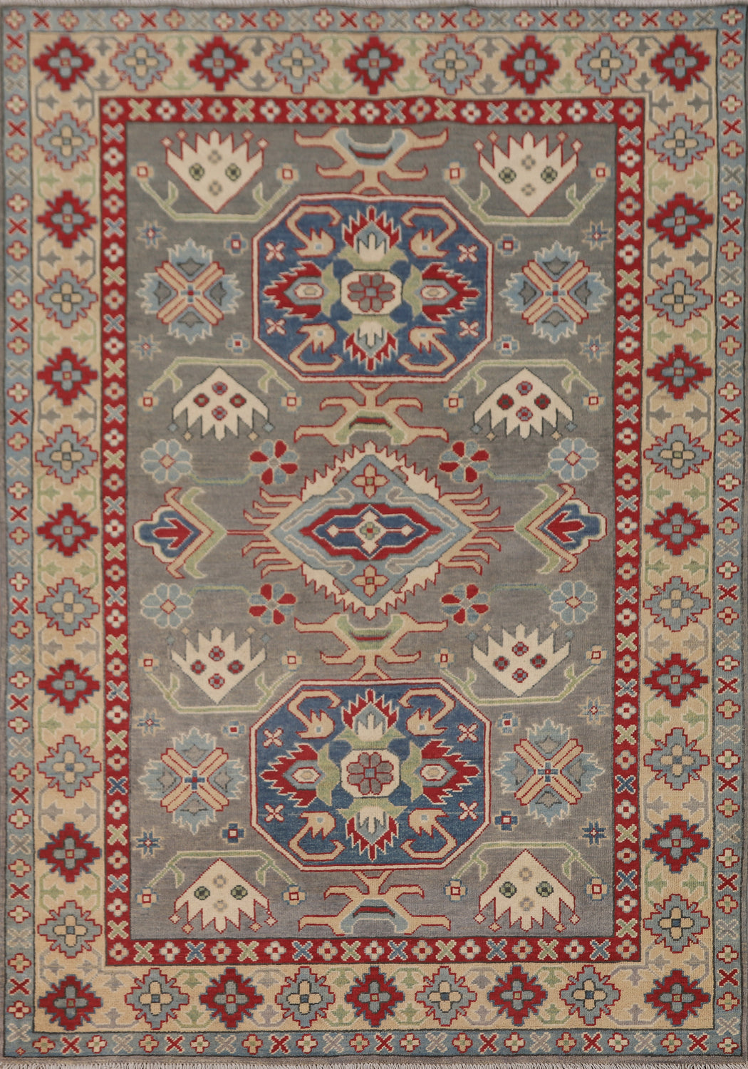 Gray Geometric Kazak Oriental Rug 5x7