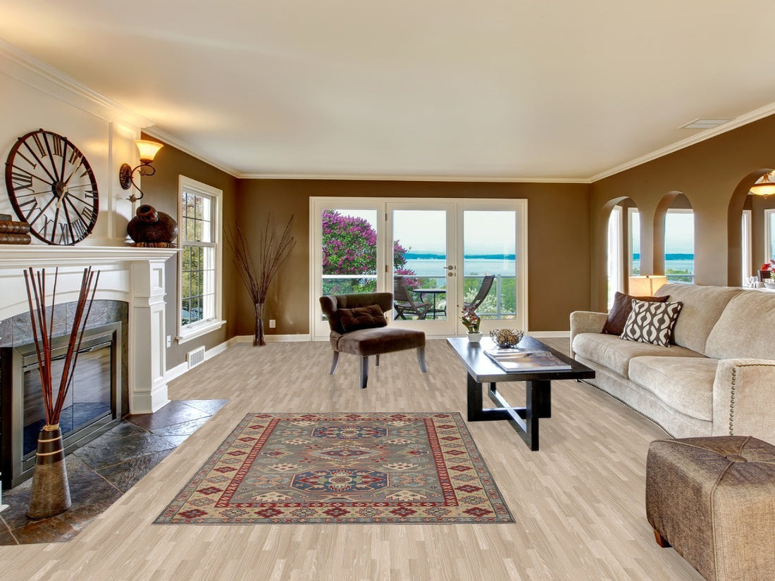 Gray Geometric Kazak Oriental Rug 5x7