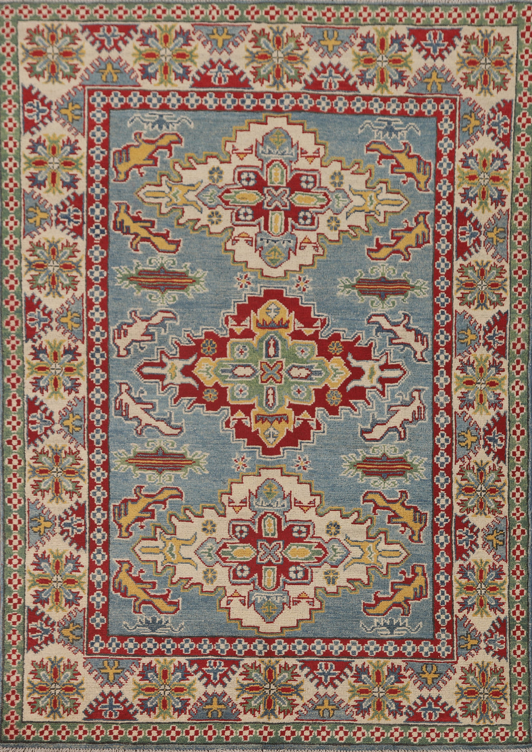 Light Blue Geometric Kazak Oriental Rug 5x7