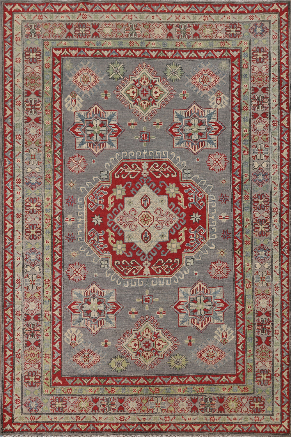 Gray Geometric Kazak Oriental Area Rug 6x8