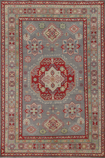 Gray Geometric Kazak Oriental Area Rug 6x8