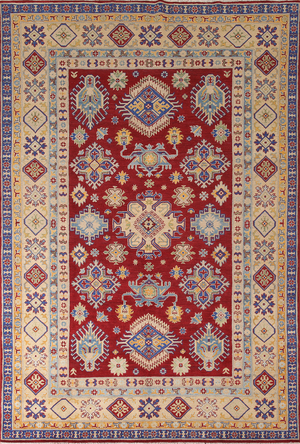 Red Geometric Kazak Living Room Area Rug 6x10