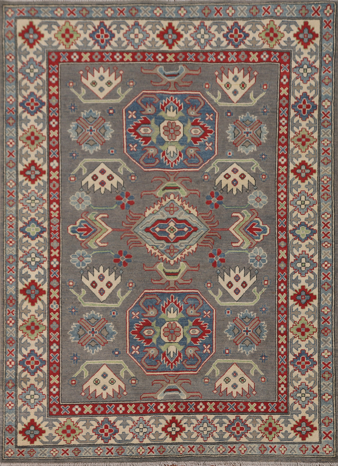 Gray Geometric Kazak Oriental Rug 5x7