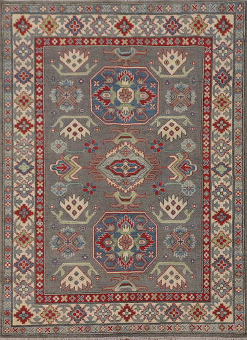 Gray Geometric Kazak Oriental Rug 5x7