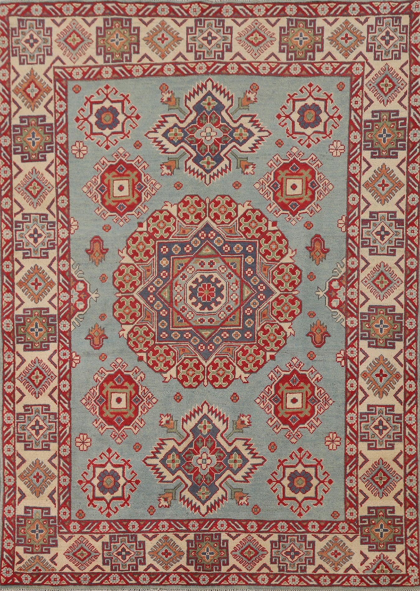 Handmade Blue Kazak Oriental Rug 5x7