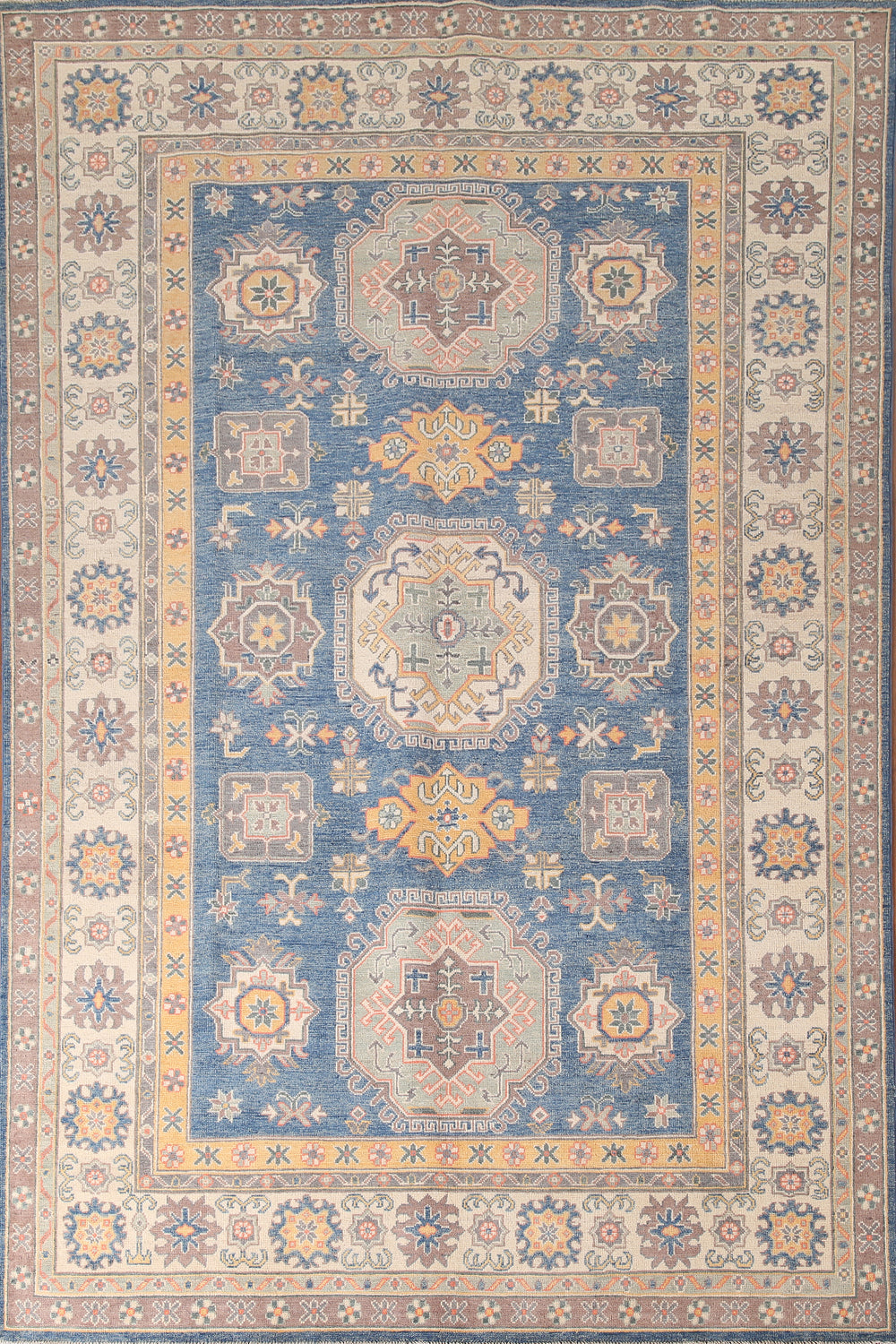 Geometric Blue Kazak Living Room Rug 7x10