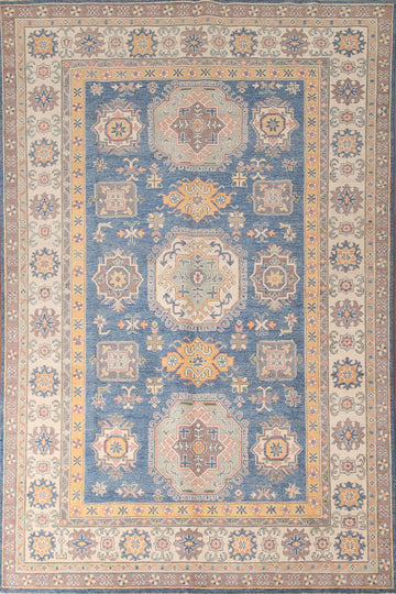 Geometric Blue Kazak Living Room Rug 7x10