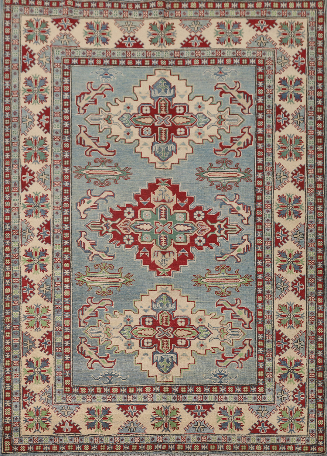 Light Blue Kazak Handmade Rug 5x7