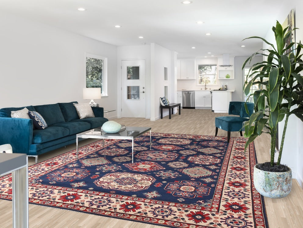 Navy Blue Kazak Living Room Area Rug 8x12