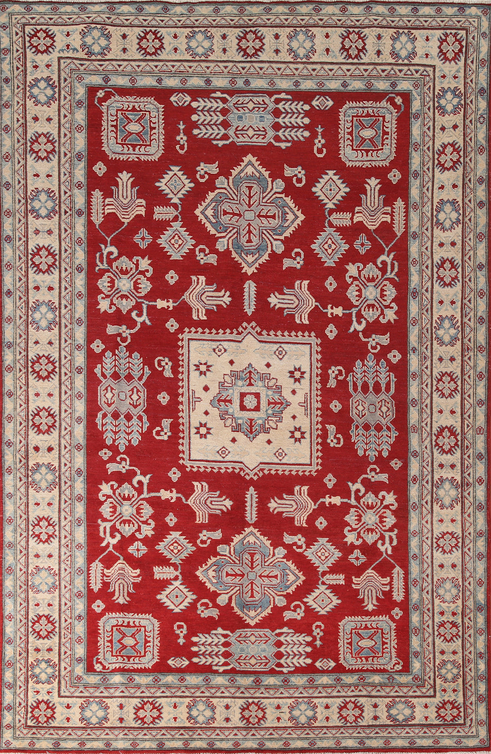 Red Geometric Kazak Living Room Area Rug 7x10
