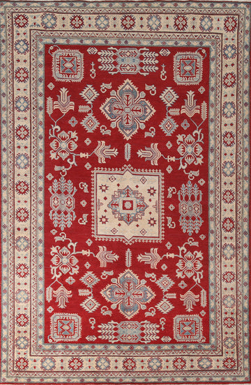 Red Geometric Kazak Living Room Area Rug 7x10