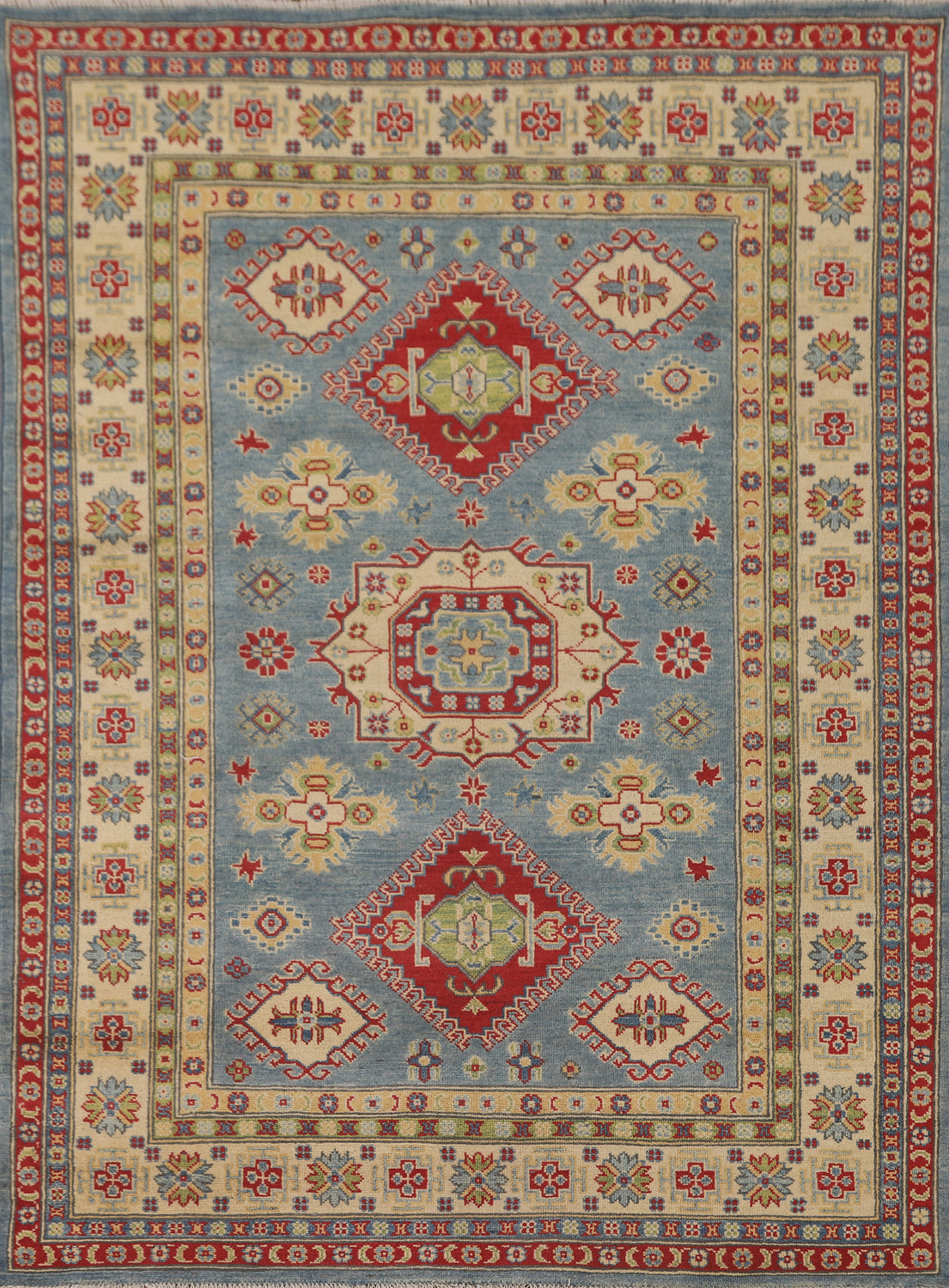 Blue Geometric Kazak Oriental Rug 5x7