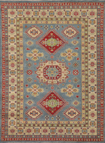 Blue Geometric Kazak Oriental Rug 5x7