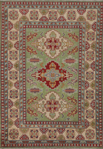 Light Green Geometric Kazak Oriental Rug 5x7