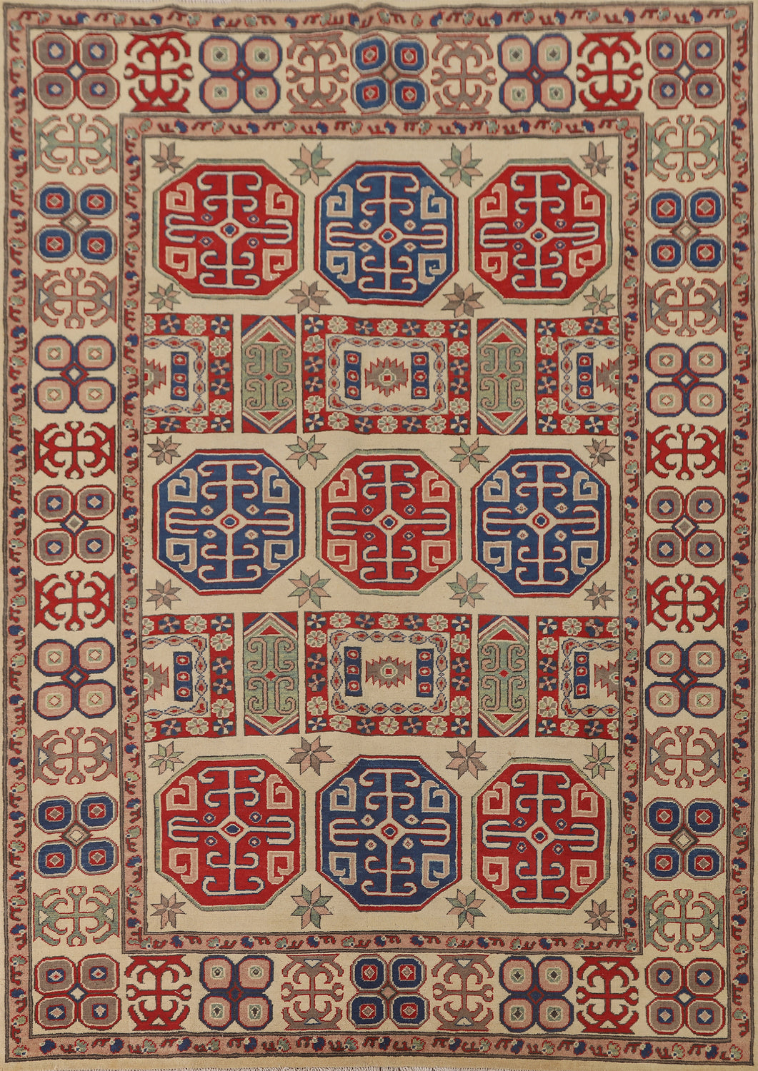 Handmade Kazak Living Room Area Rug 7x9