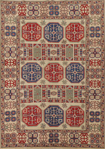 Handmade Kazak Living Room Area Rug 7x9