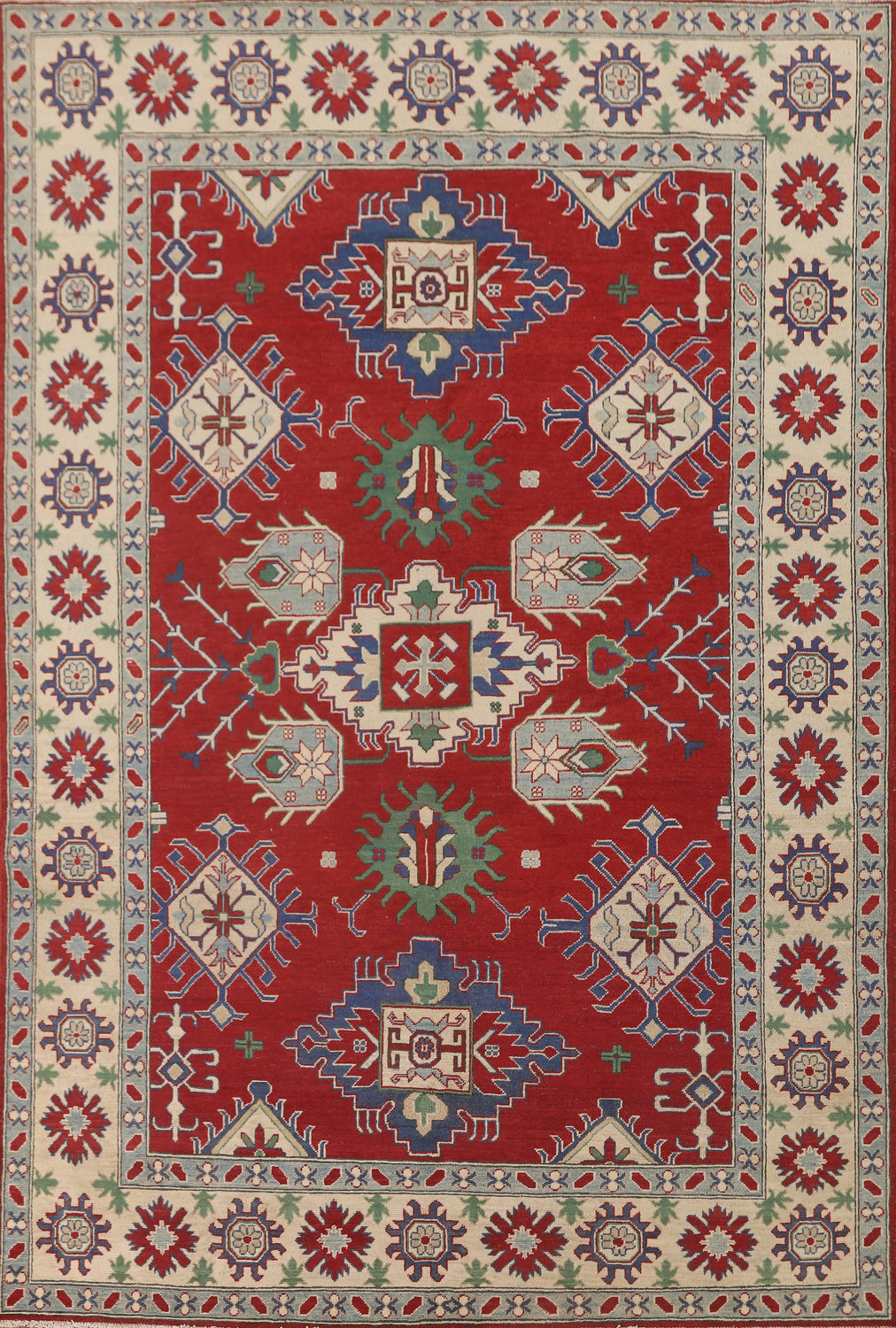 Red Geometric Kazak Oriental Area Rug 7x10