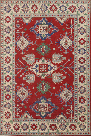 Red Geometric Kazak Oriental Area Rug 7x10
