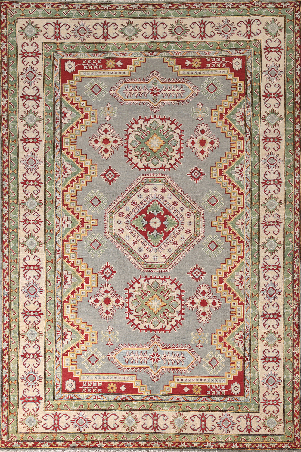 Gray Geometric Kazak Oriental Area Rug 7x10