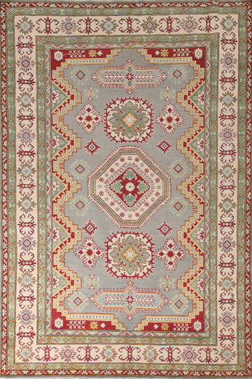 Gray Geometric Kazak Oriental Area Rug 7x10