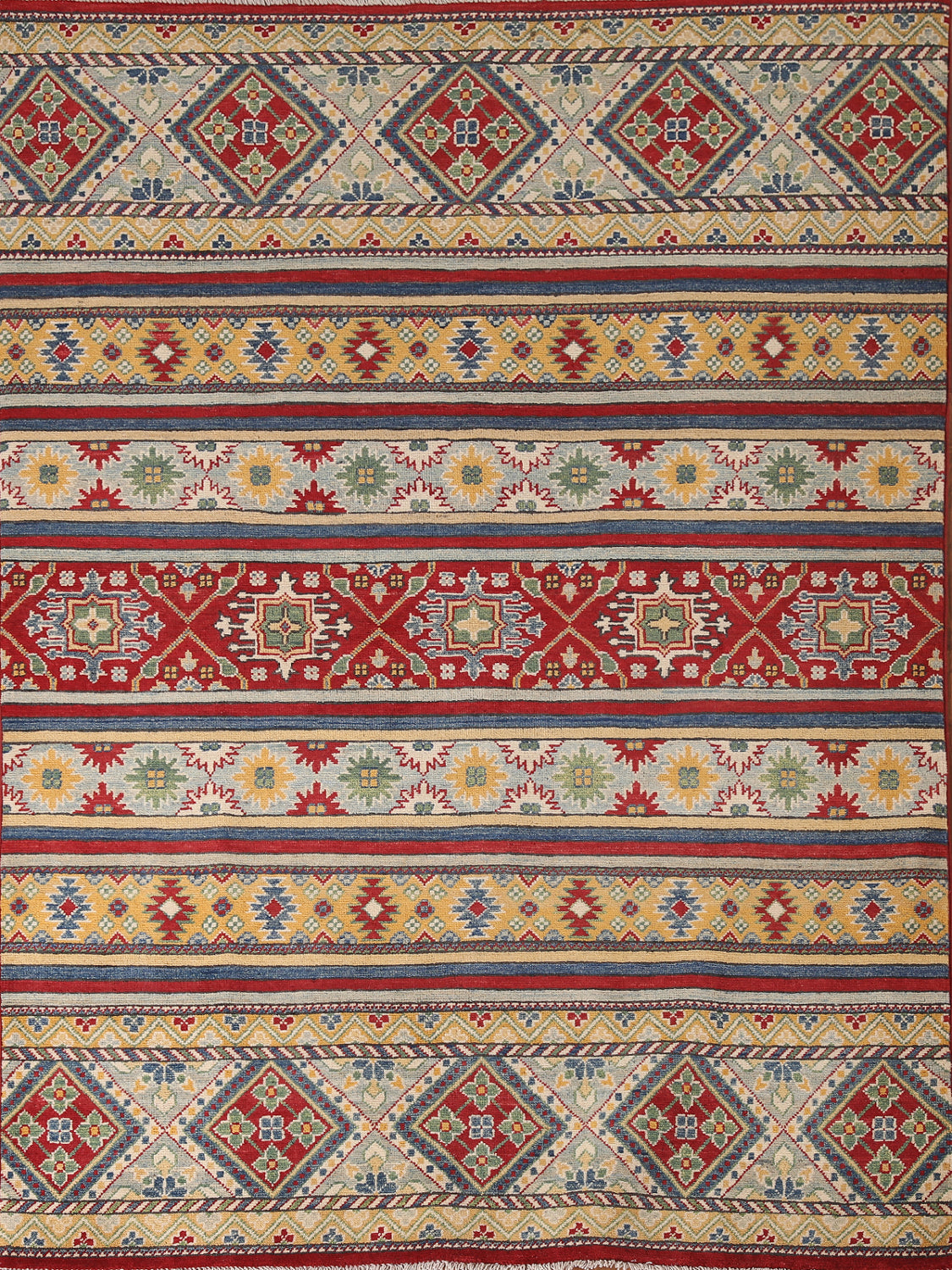 Striped Geometric Kazak Oriental Rug 5x7