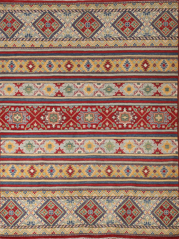 Striped Geometric Kazak Oriental Rug 5x7